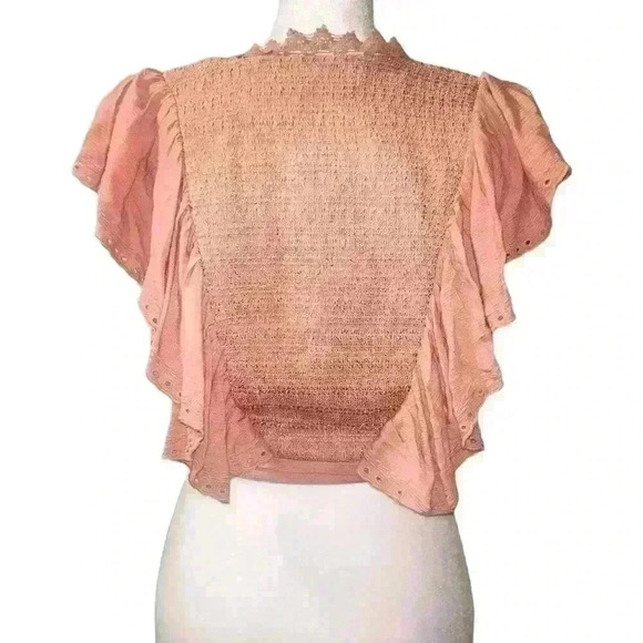 House of Harlow 1960 Juniper Top in Rose Women's Size S Ruffle Pink Lace - Picture 3 of 5
